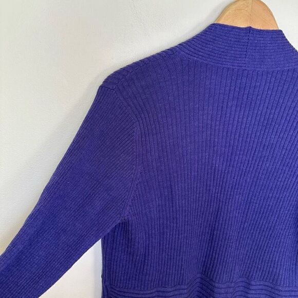 Eileen Fisher Women’s Indigo Merino Wool Angle Front Shape Ribbed Cardigan Sweat - Picture 4 of 9